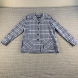 Pendleton Jacket Womens Large Blue Gray Plaid 100% Virgin Wool Button Front